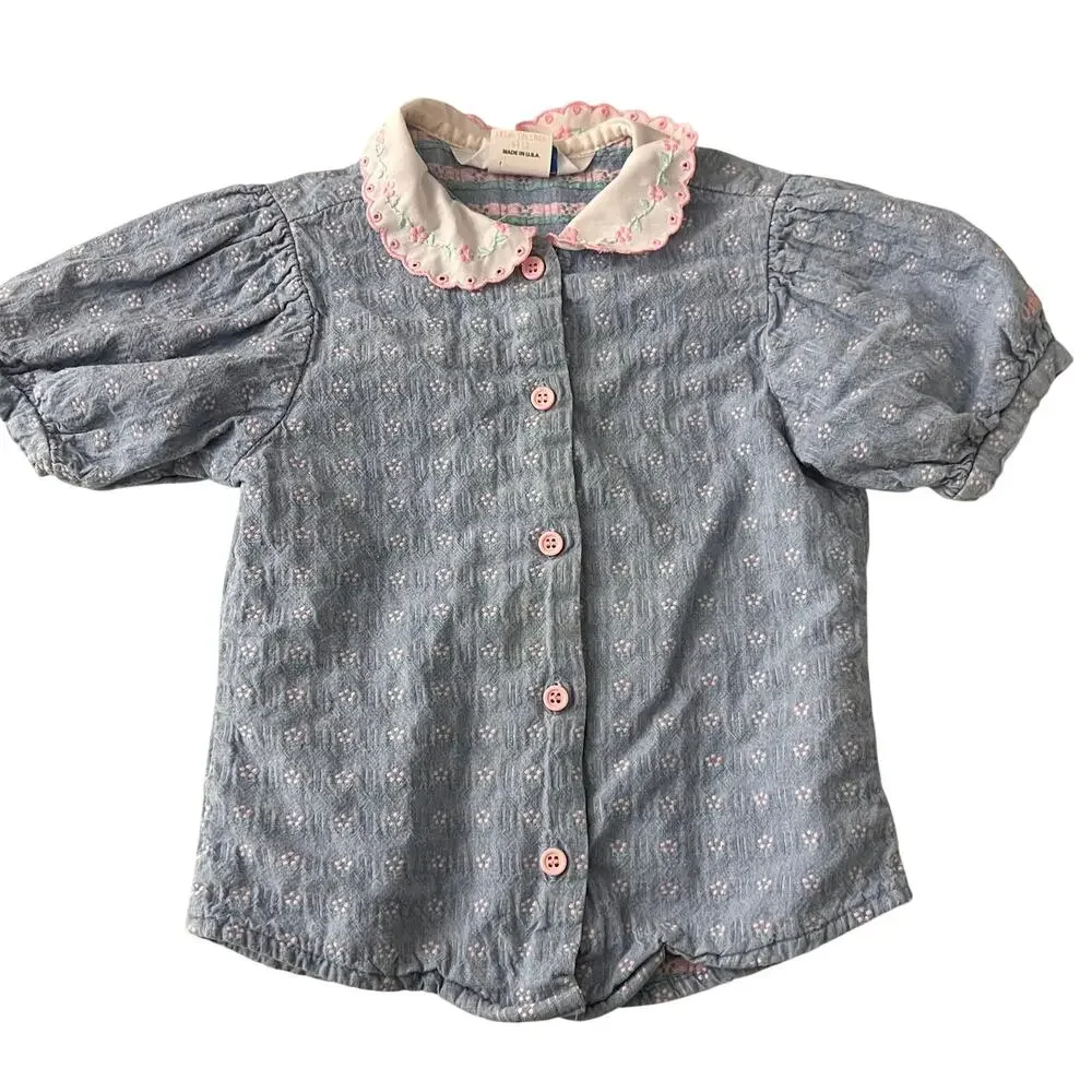 OshKosh B'gosh Vintage Top Shirt Peter Pan Collared‎ Button Front Girls Size 4